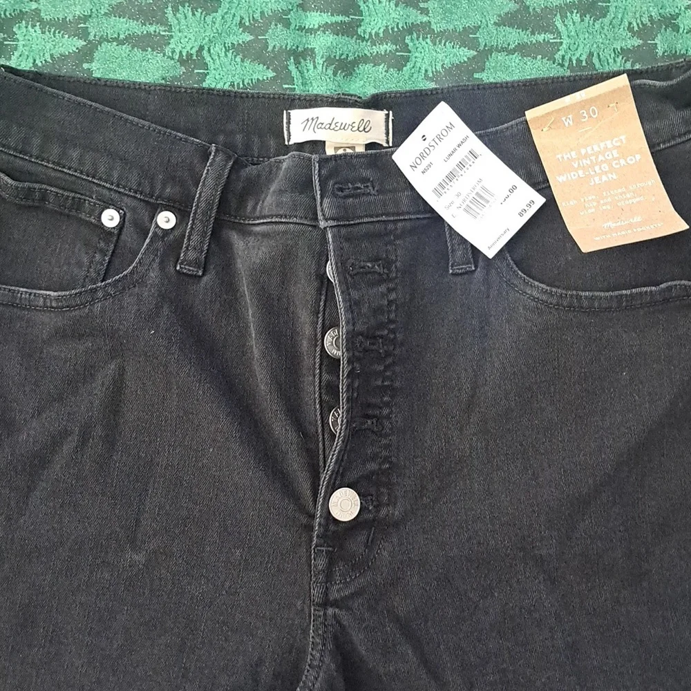 Madewell Nordstrom High Rise Black Jeans W30 Vintage New W/Tags Wide Leg Crop - Picture 1 of 6